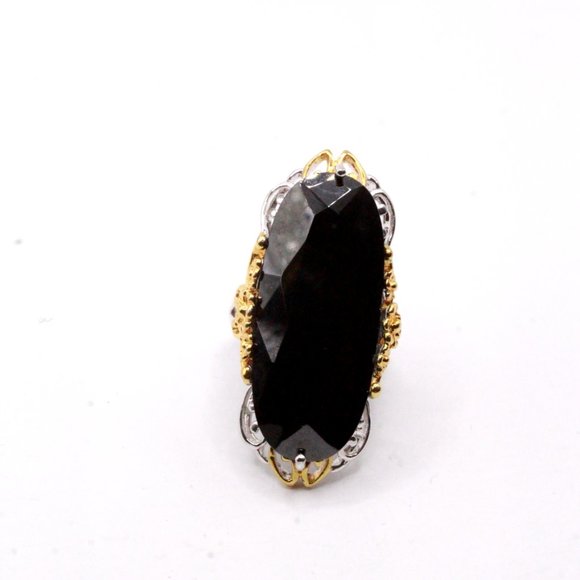 Sterling Silver Black Elongated CZ QVC Two Tone Statement Cocktail Ring - Picture 6 of 9